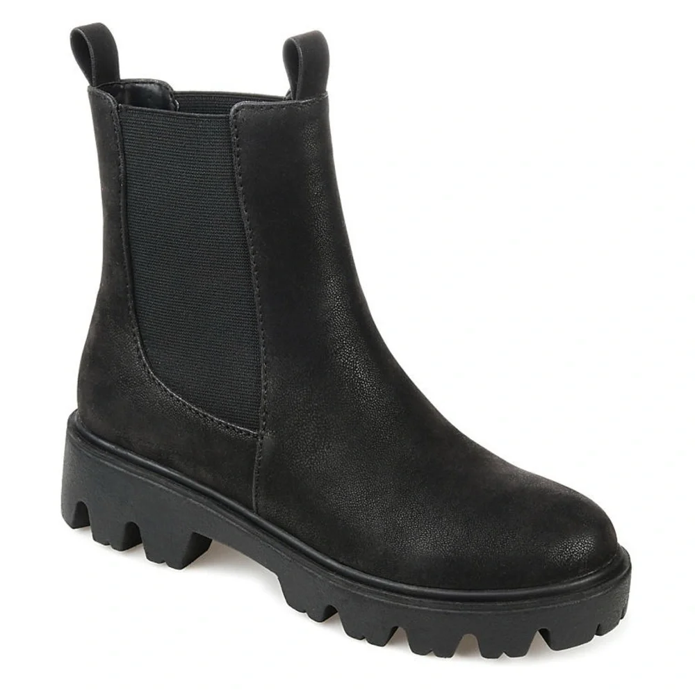 Journee Collection Ivette Chelsea Boot- 6.5M- Black Faux Leather